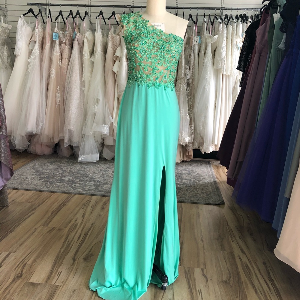 Green One Shoulder Dress